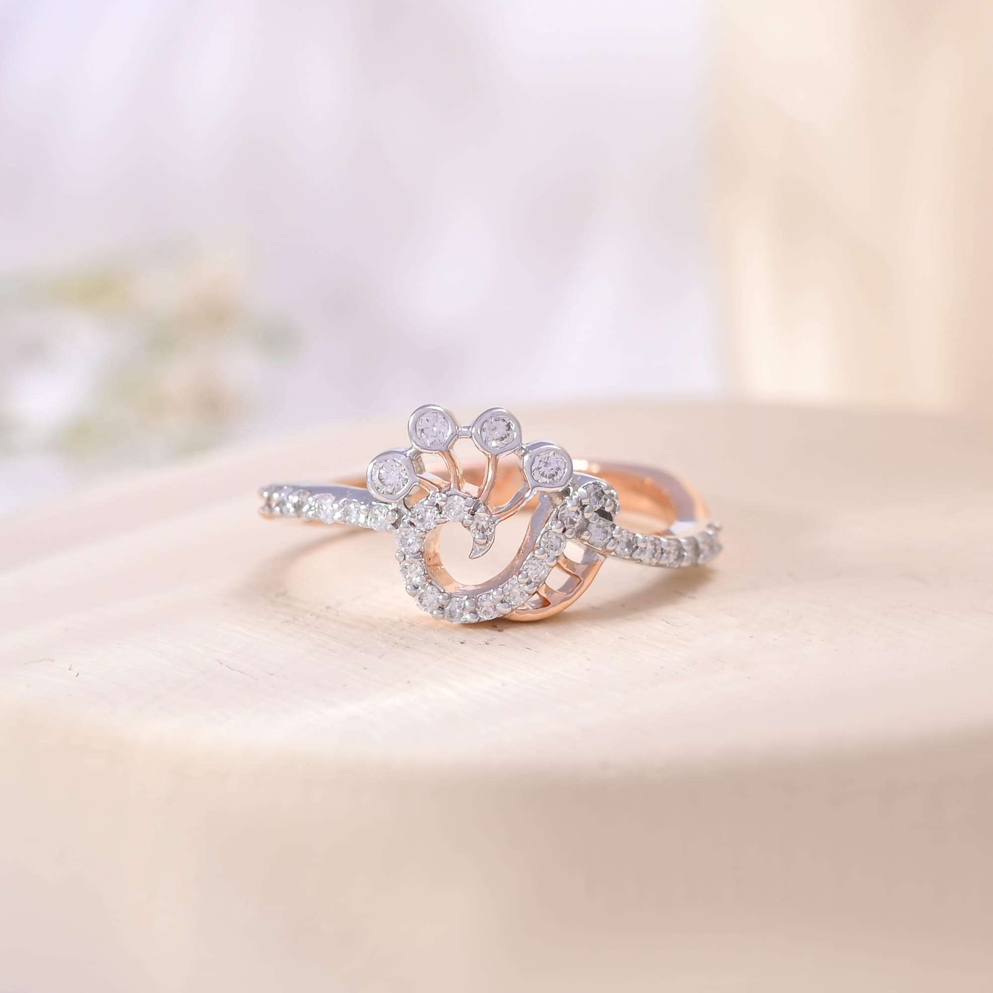 Women's Diamond Peacock Ring Rose Gold Unique Design