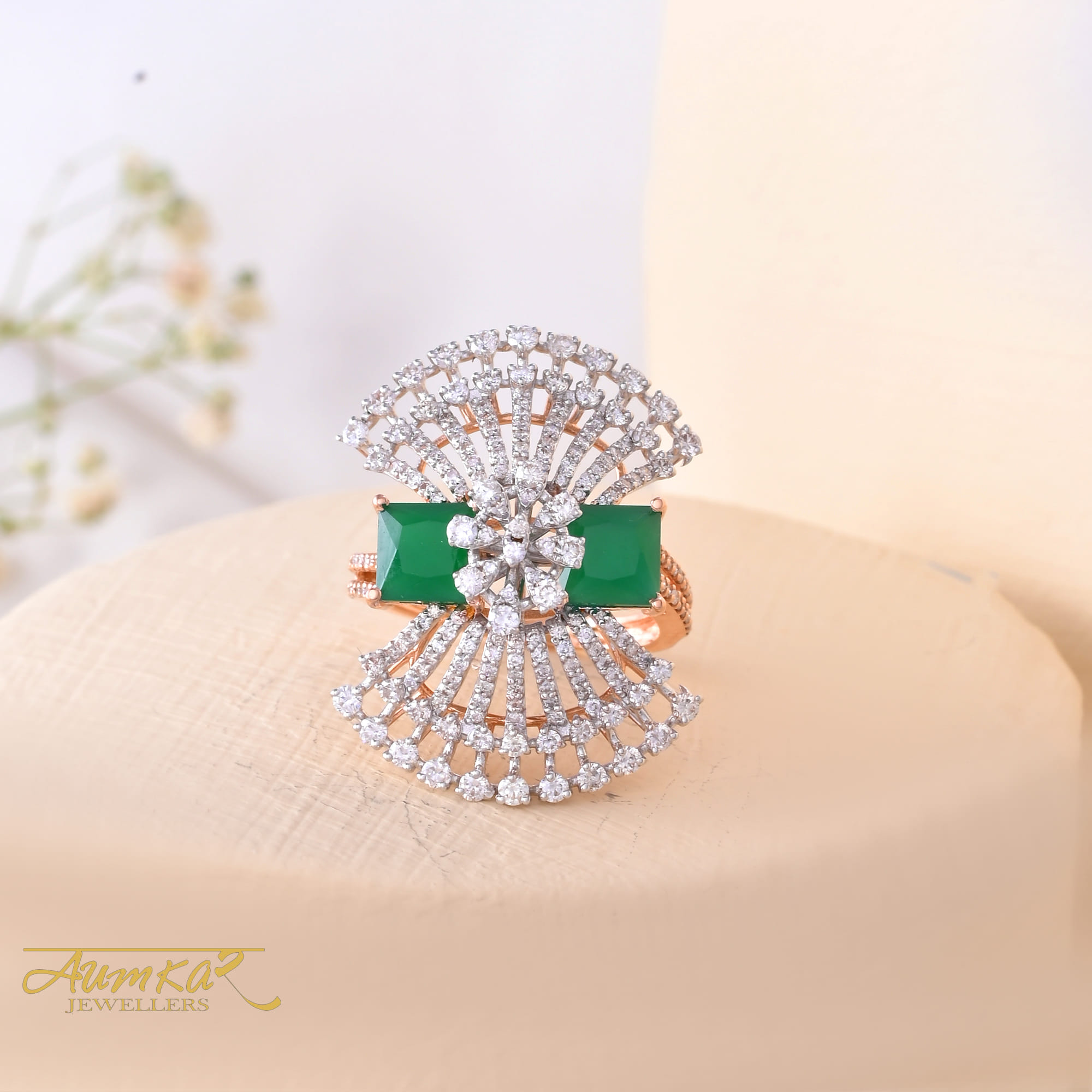 Green Stone Cocktail Ring For Women Wedding Jewelry
