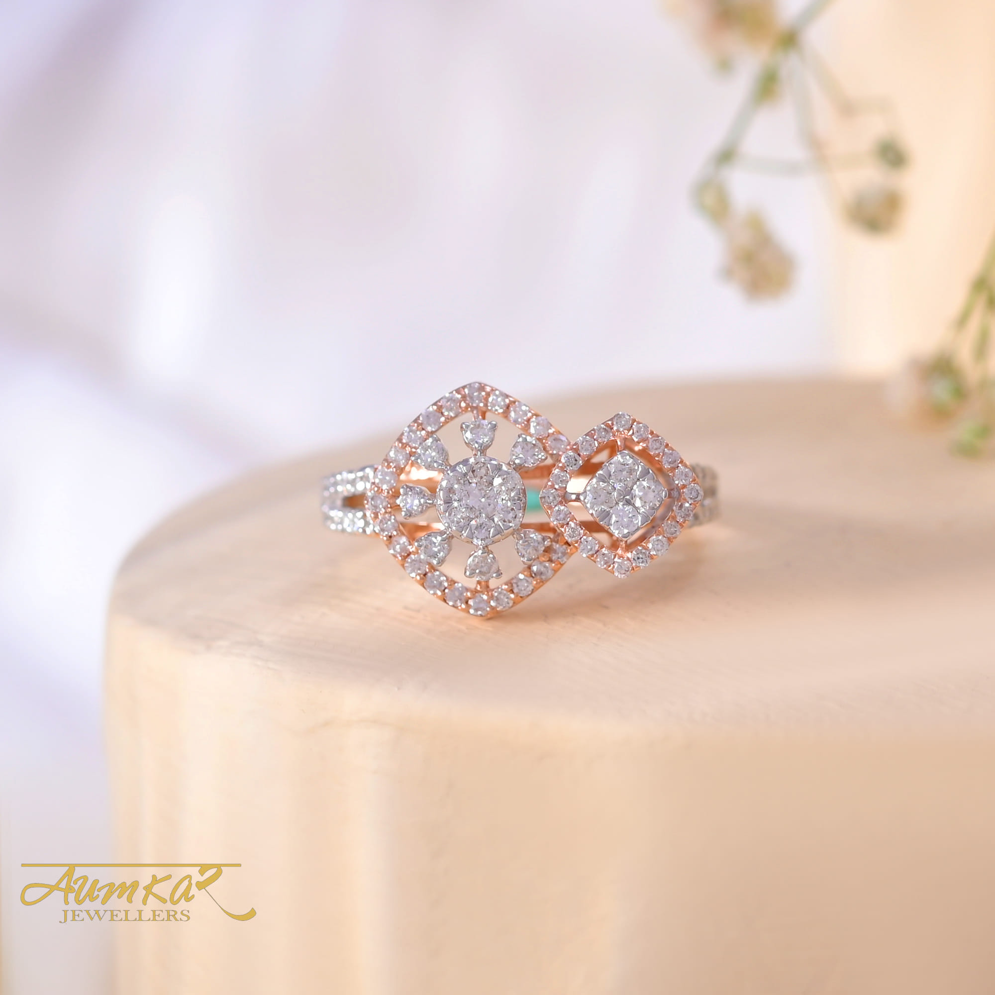 Rose Gold Diamond Cluster Ring For Women Engagement Gift