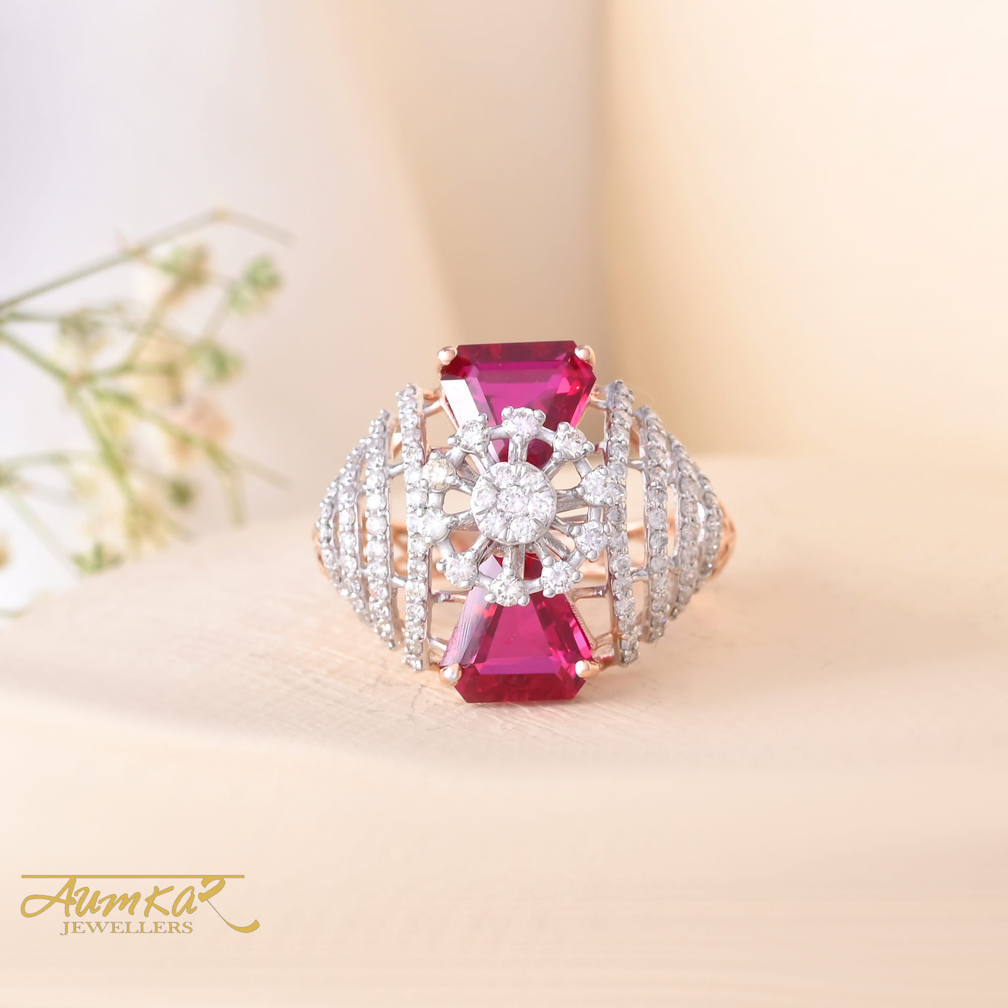Red Stone Cocktail Ring For Women Wedding Jewellery
