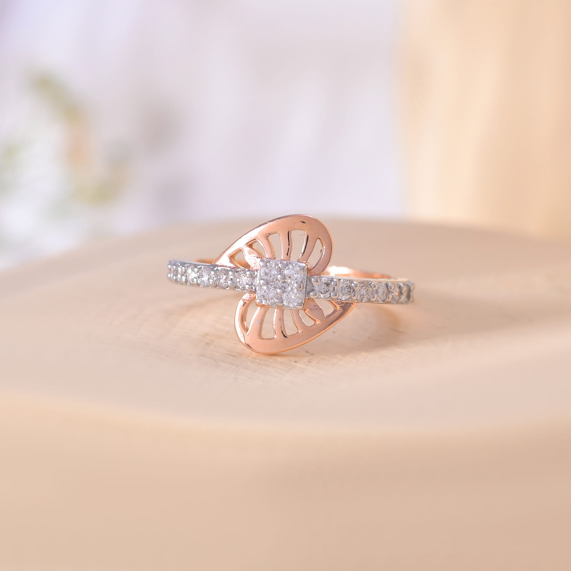 Rose Gold Diamond Ring For Women Unique Design Engagement