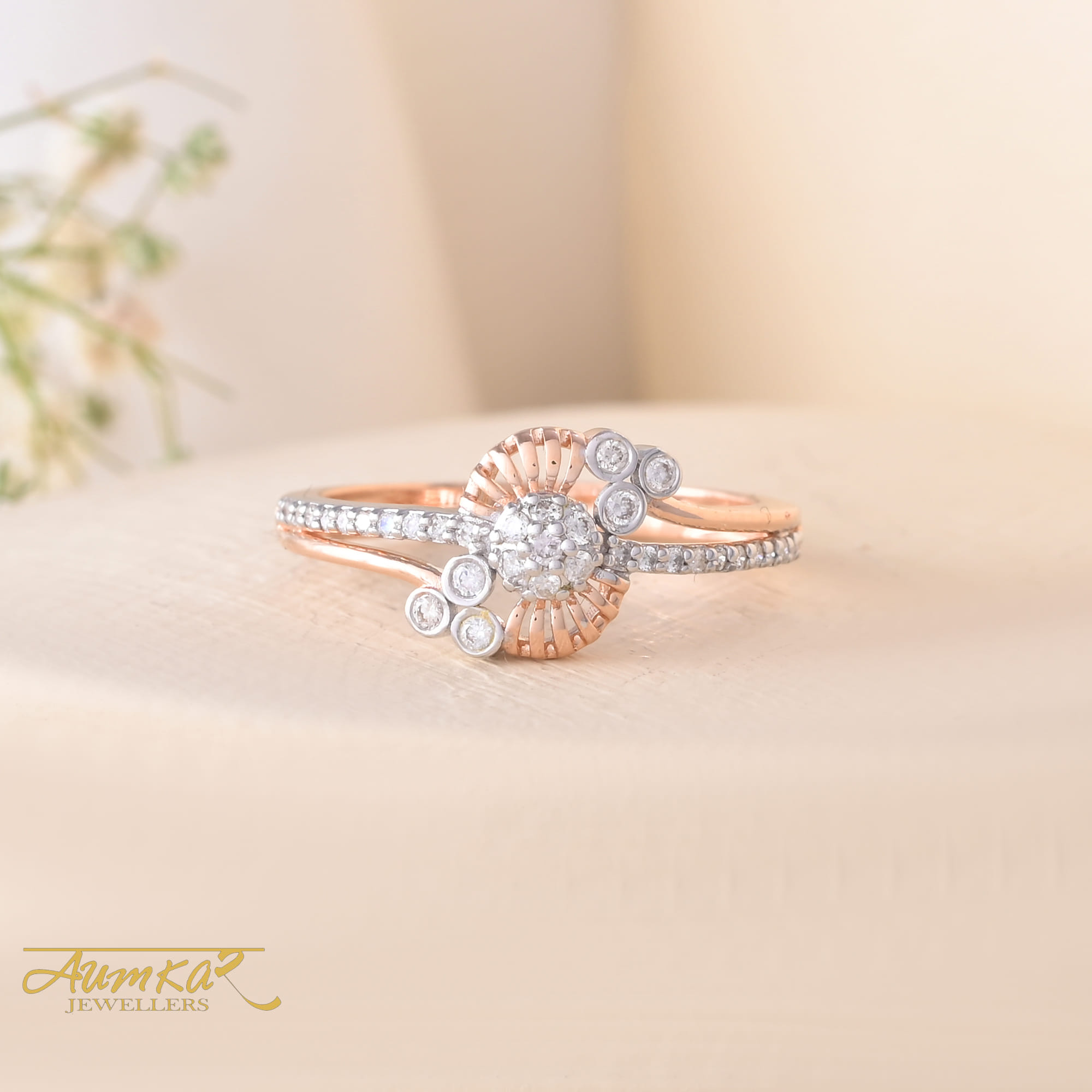 Women's Diamond Cluster Ring With Split Band Design