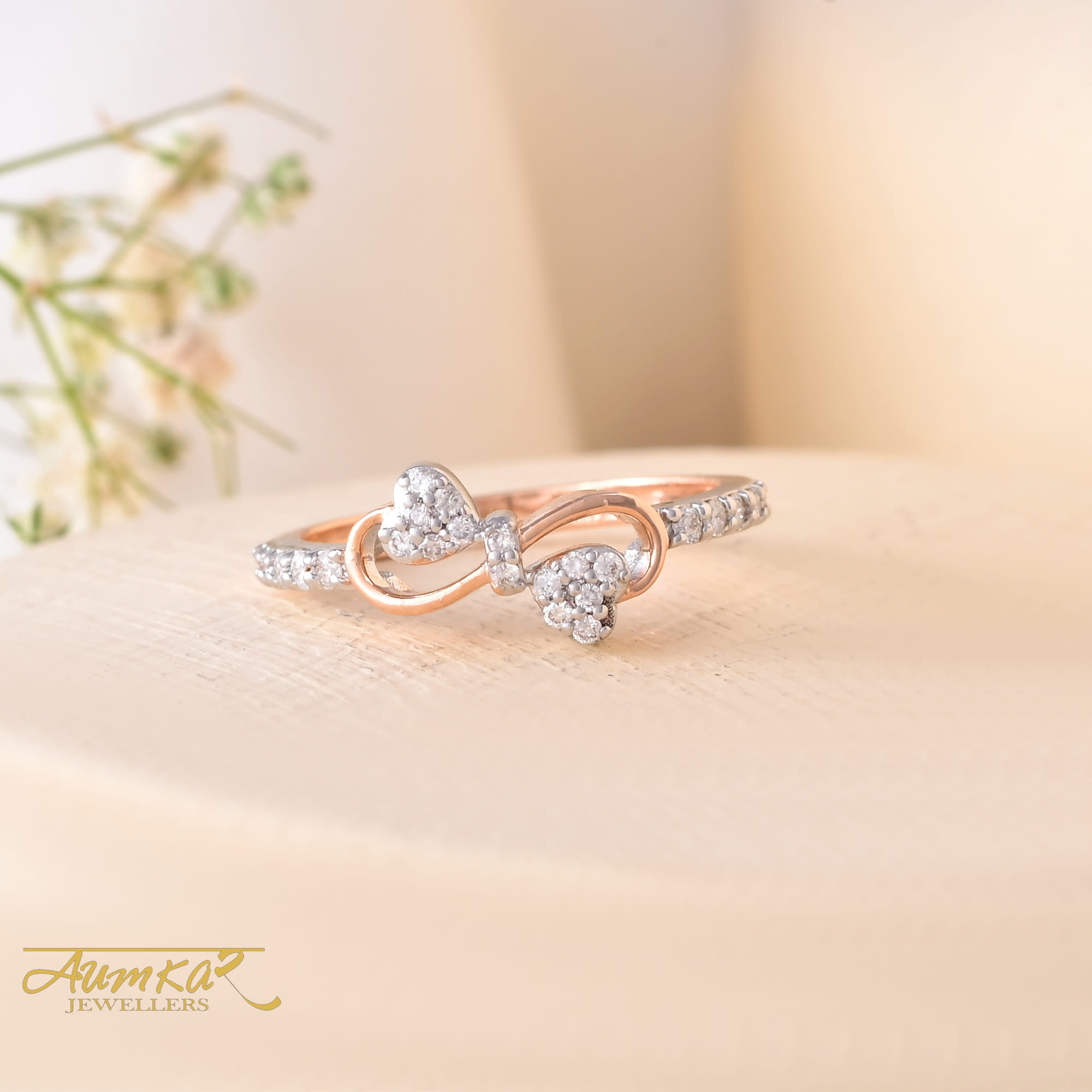 Diamond Infinity Bow Ring For Women Rose Gold Wedding Band