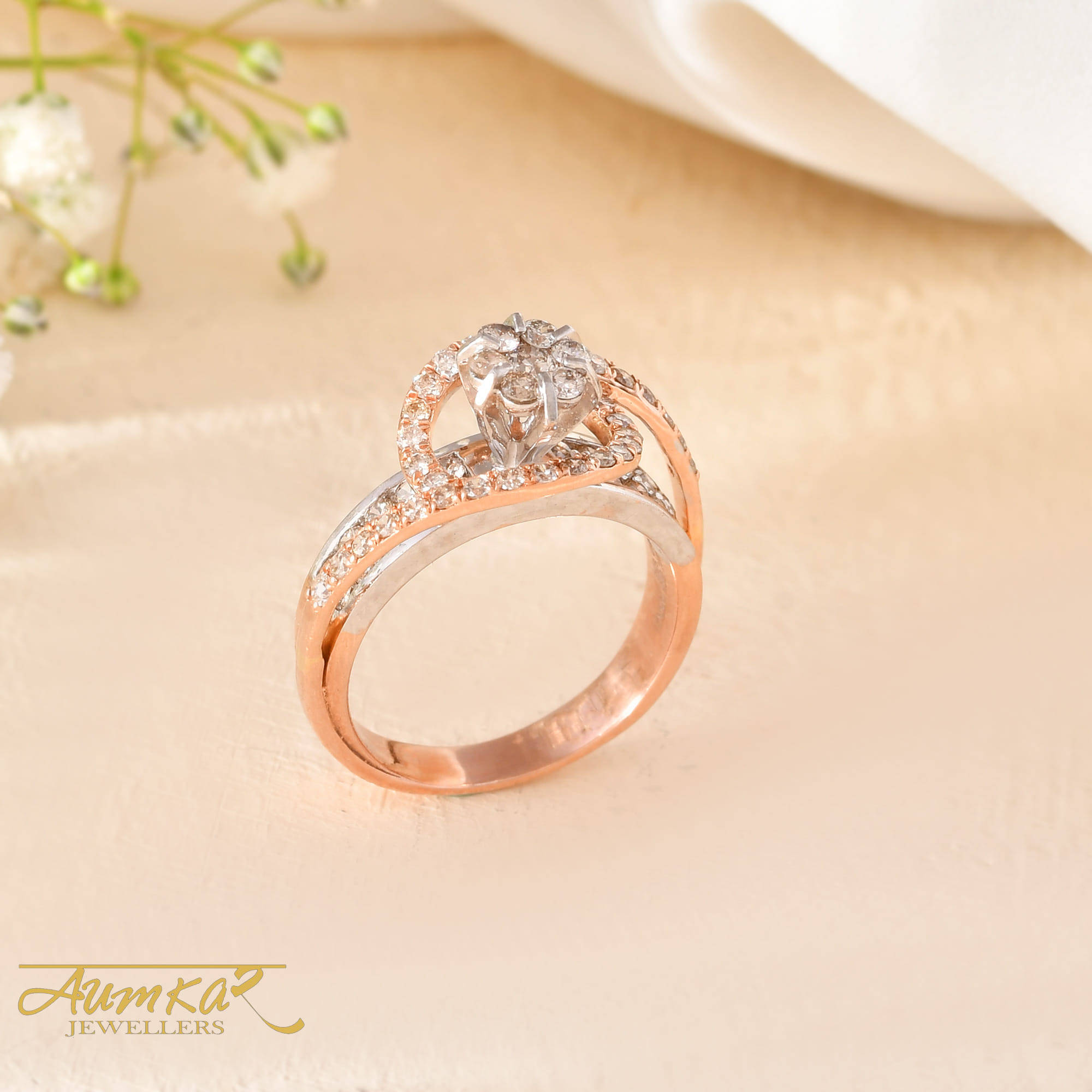 Rose Gold Diamond Engagement Ring For Women Wedding Band