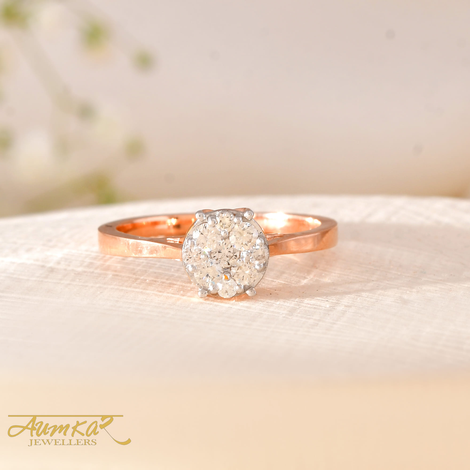 Rose Gold Diamond Cluster Ring For Women Engagement