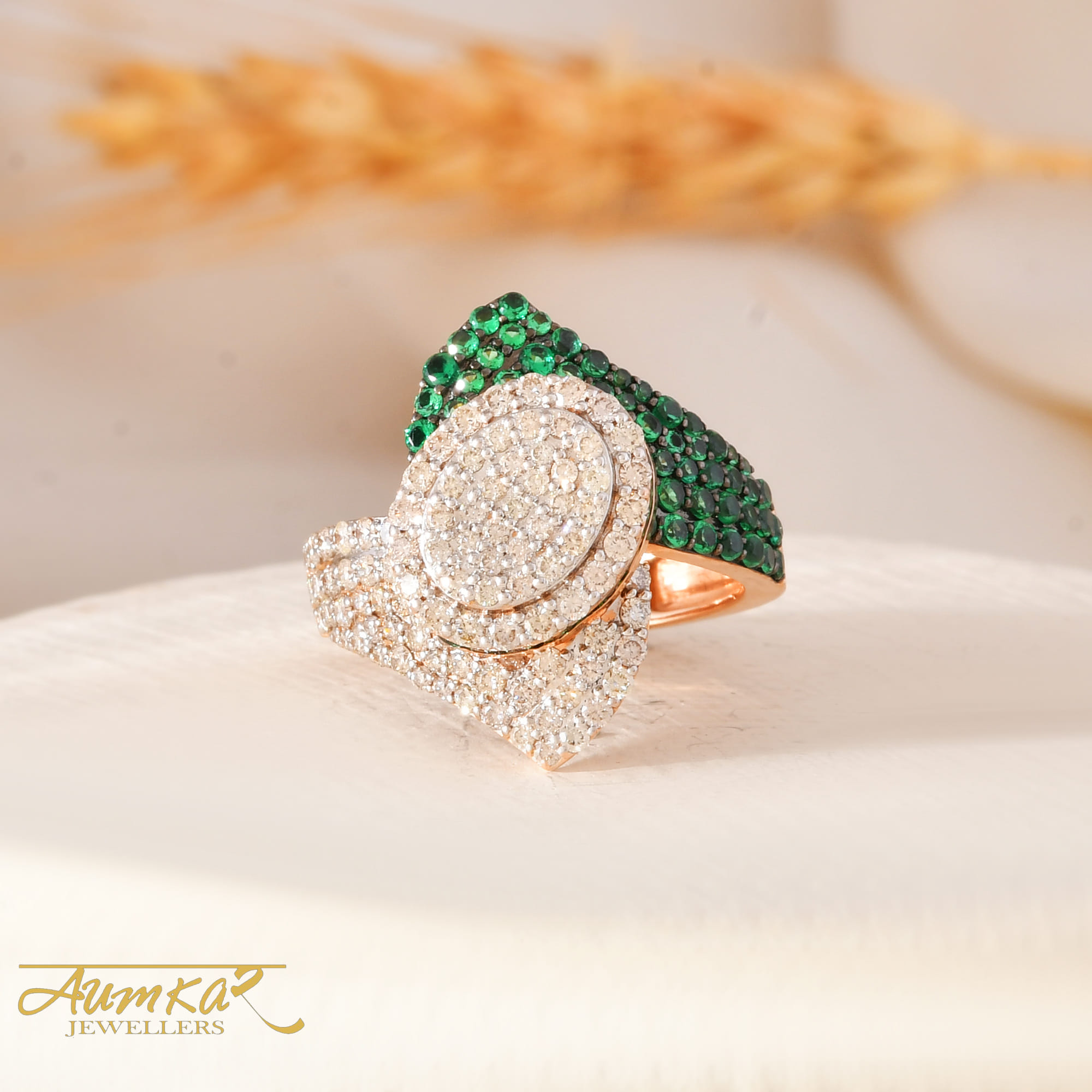 Green Stone Diamond Statement Ring For Women Wedding