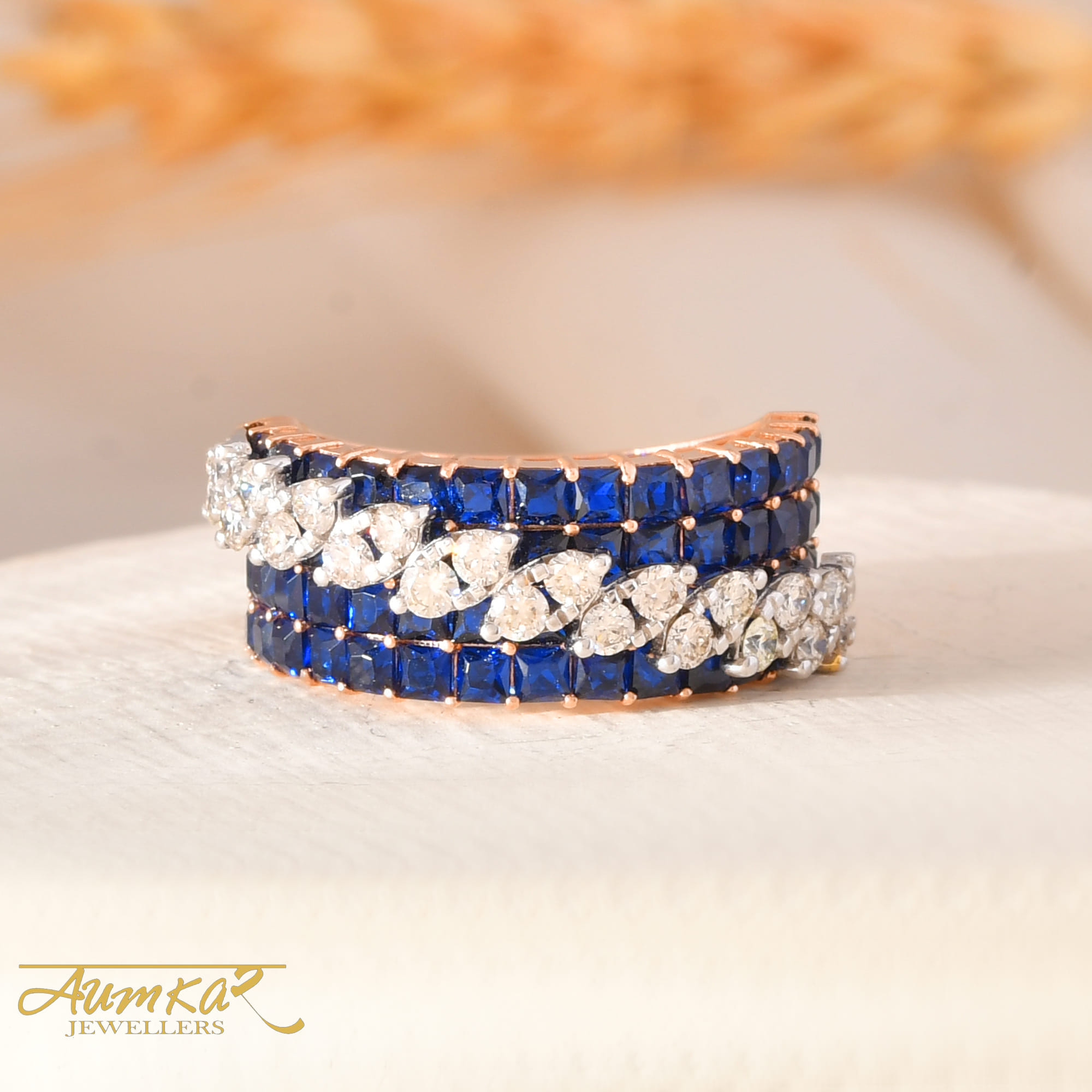 Blue Stone Diamond Wedding Ring For Women Customizable