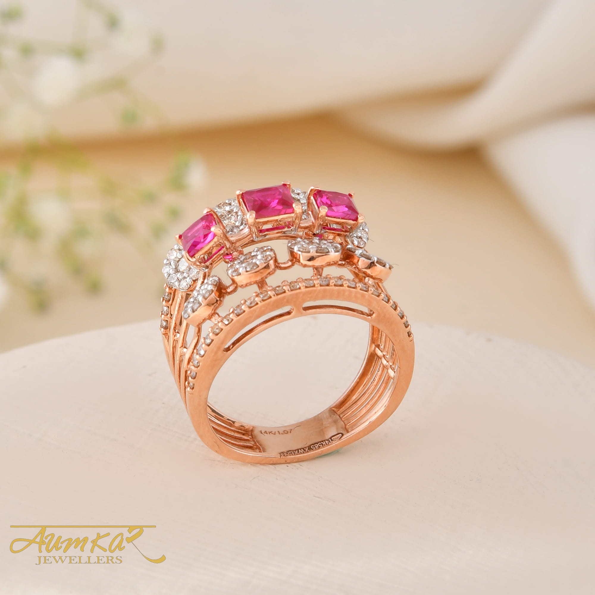 Pink Stone Diamond Wedding Ring For Women Luxury Design