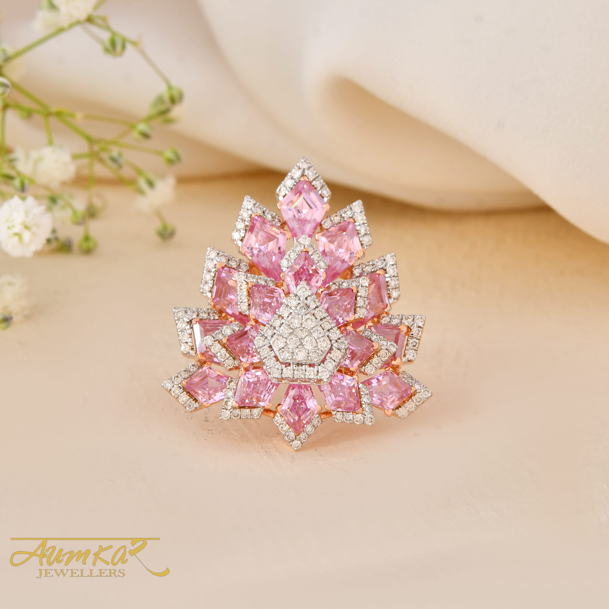 Pink Stone Cocktail Ring For Women Wedding Jewelry
