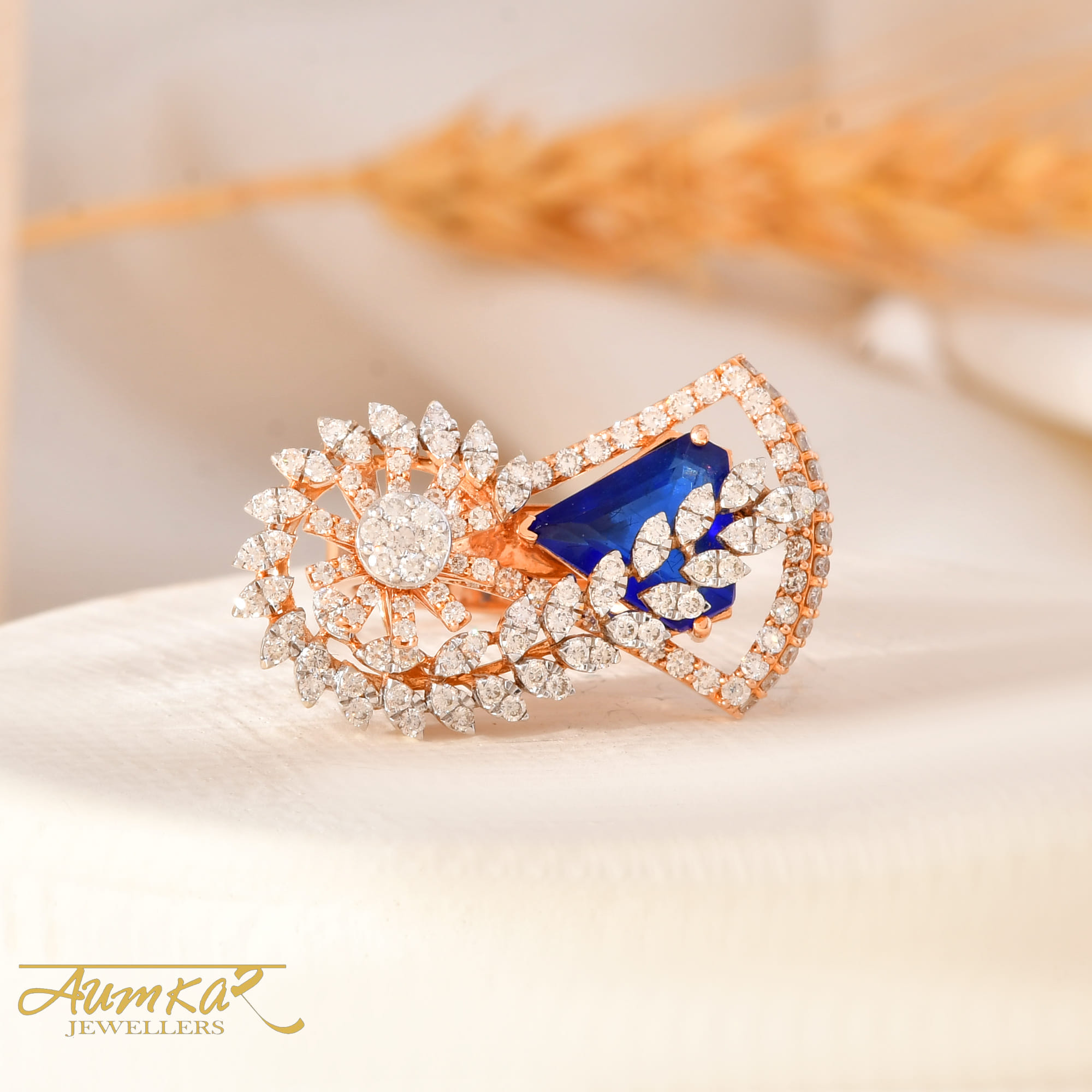 Blue Stone Cocktail Ring With Diamonds For Women