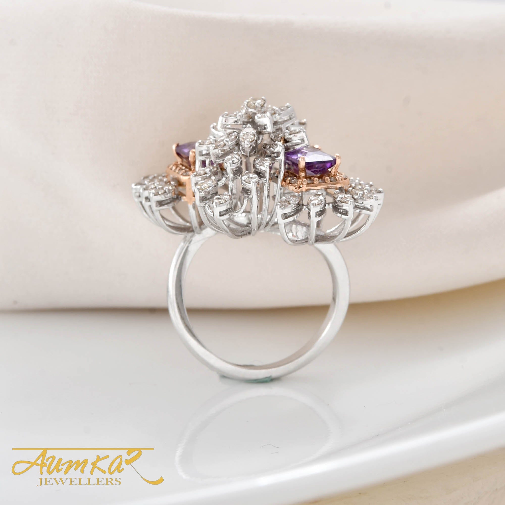 Blue Stone Cocktail Ring With Natural Diamonds For Women