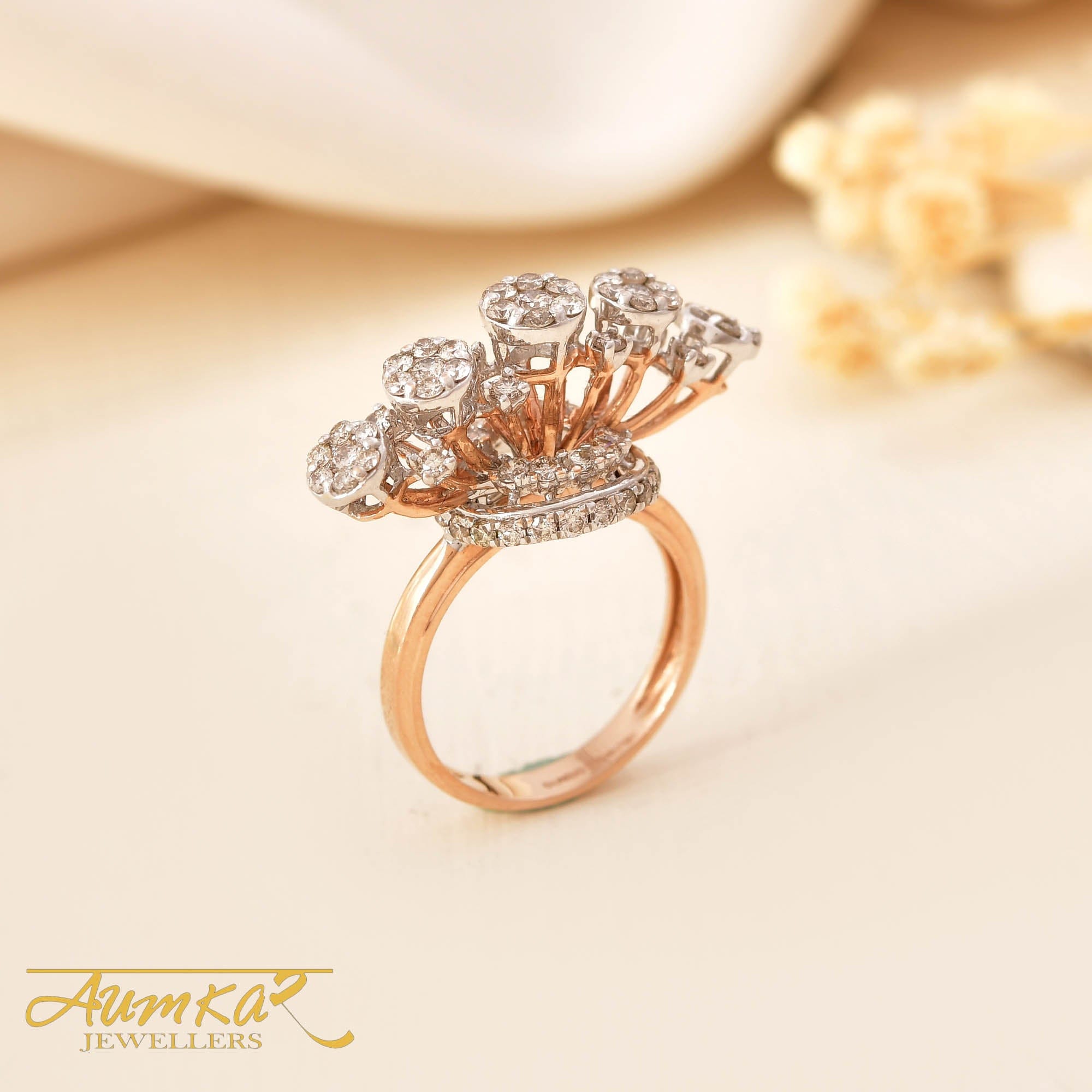 Women's Diamond Cocktail Ring Floral Statement Design