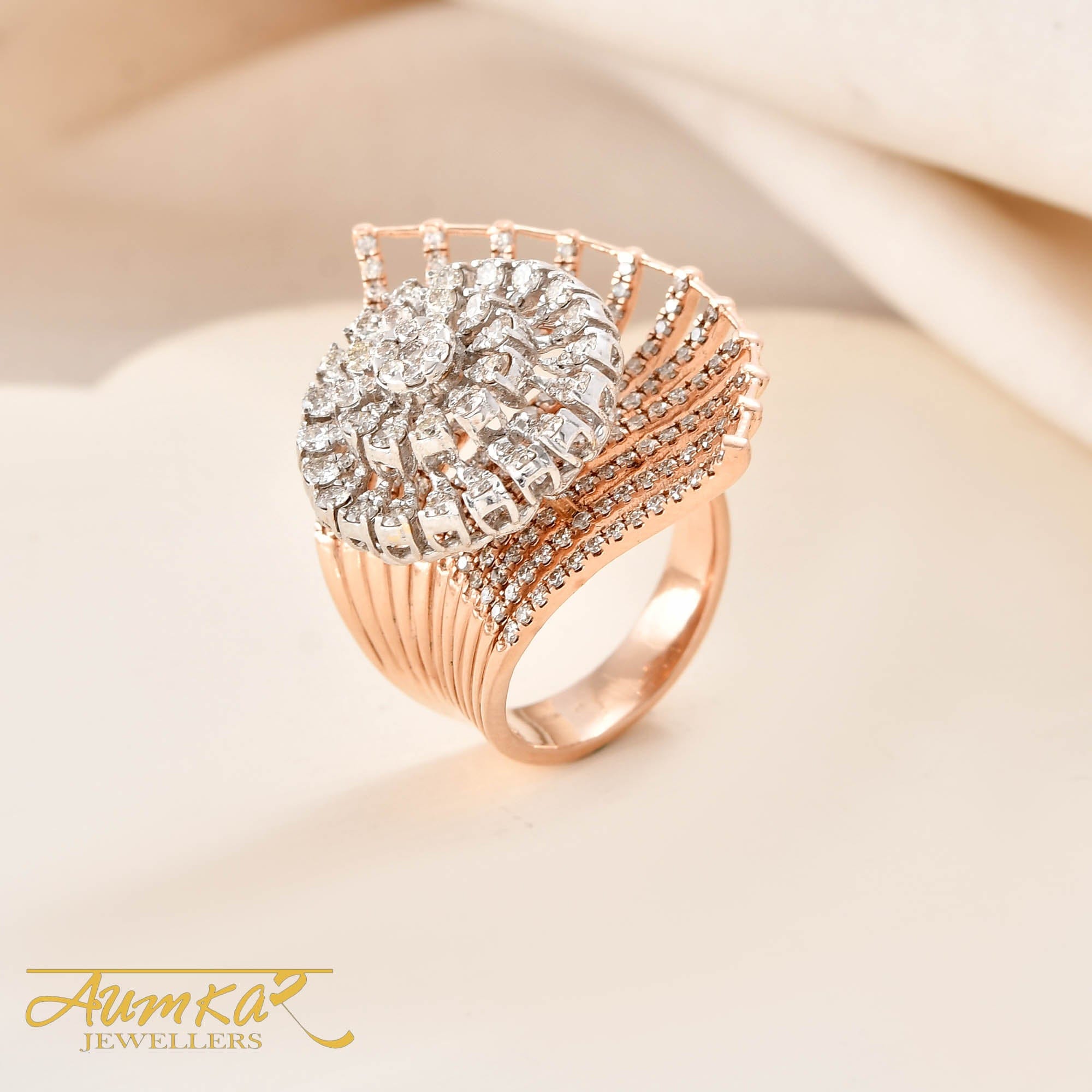 Rose Gold Diamond Cocktail Ring For Women Statement Jewelry