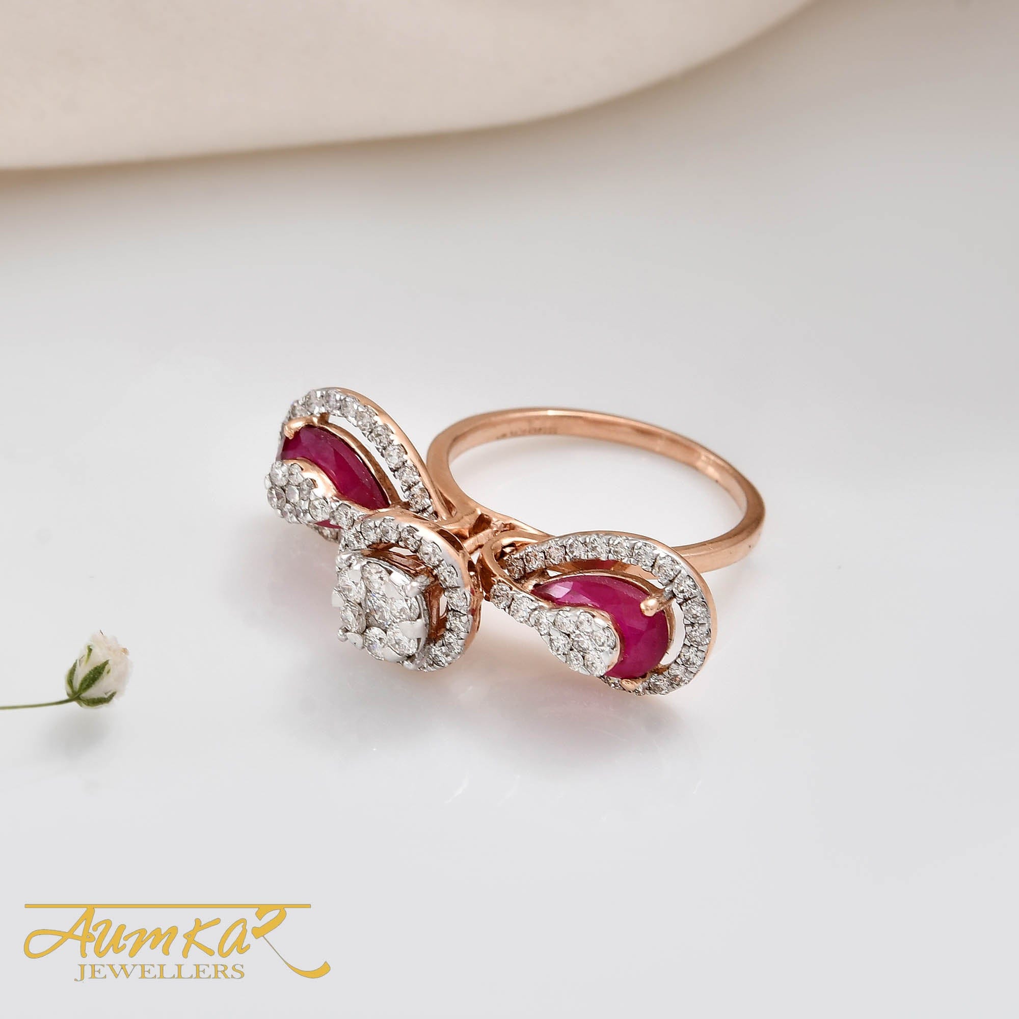 Red Stone Cocktail Ring With Diamonds For Women