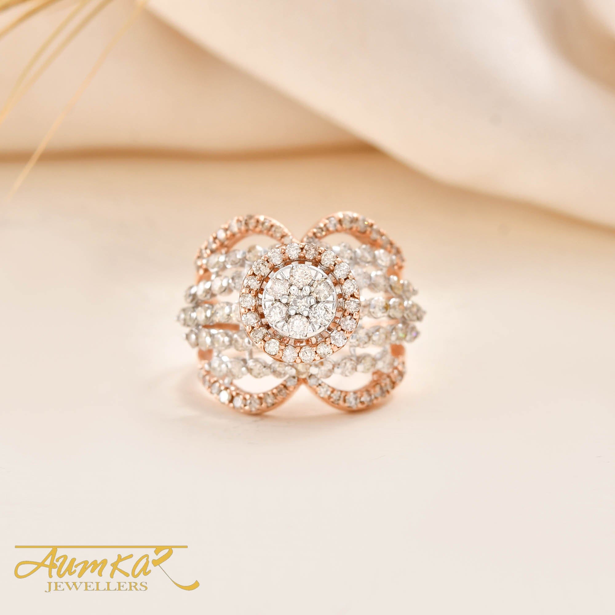 Women's Diamond Cocktail Ring Rose Gold Engagement Wedding
