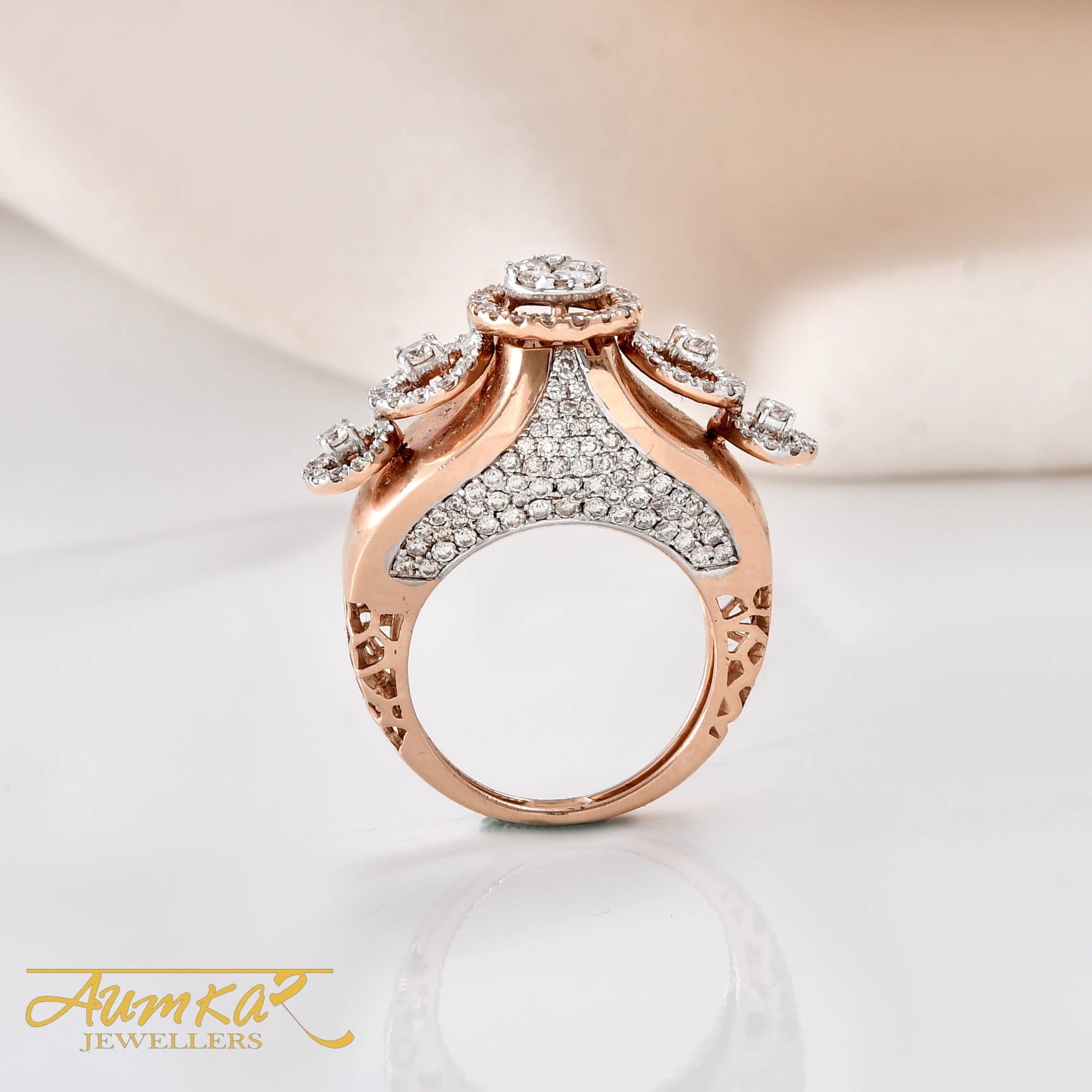 Women's Diamond Cocktail Ring Rose Gold Statement Jewelry