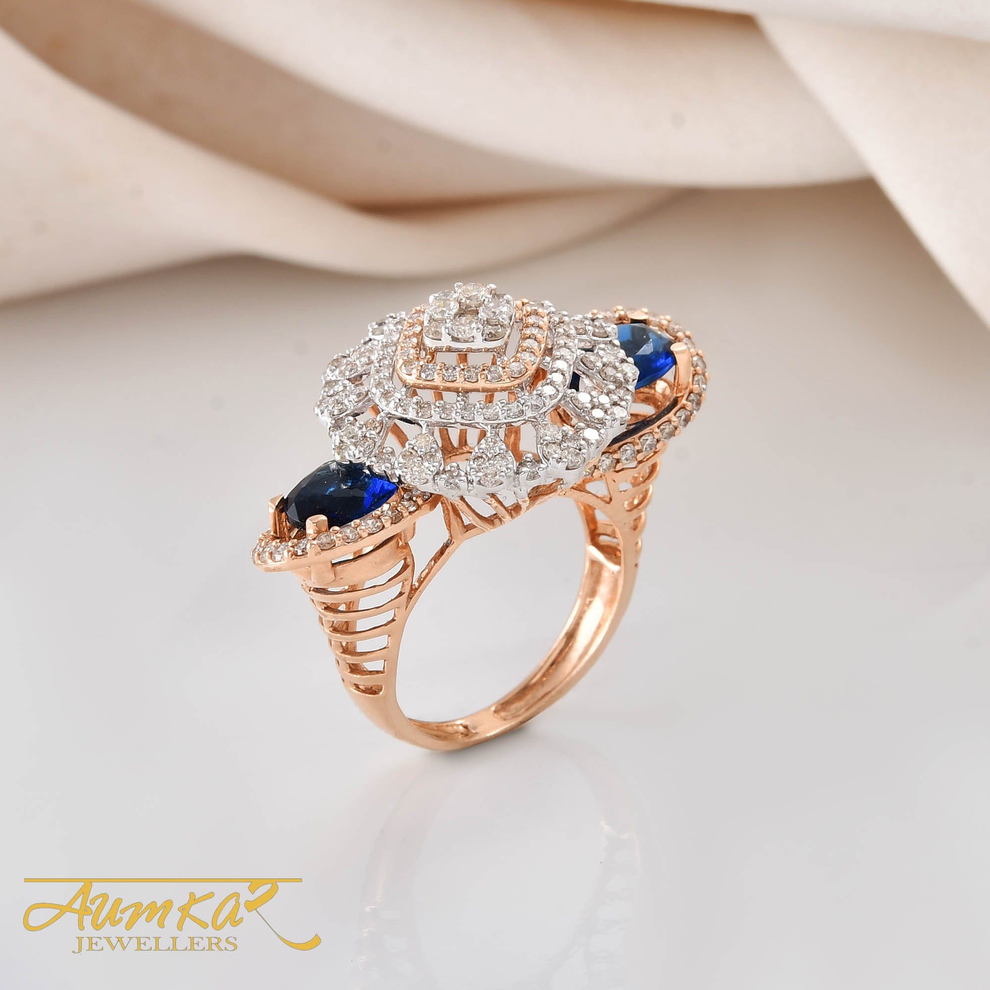 Blue Stone Cocktail Ring With Natural Diamonds For Women