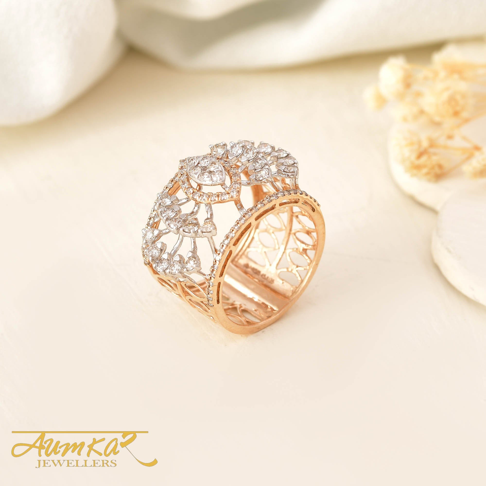 Women's Diamond Cocktail Ring Rose Gold Wedding Band