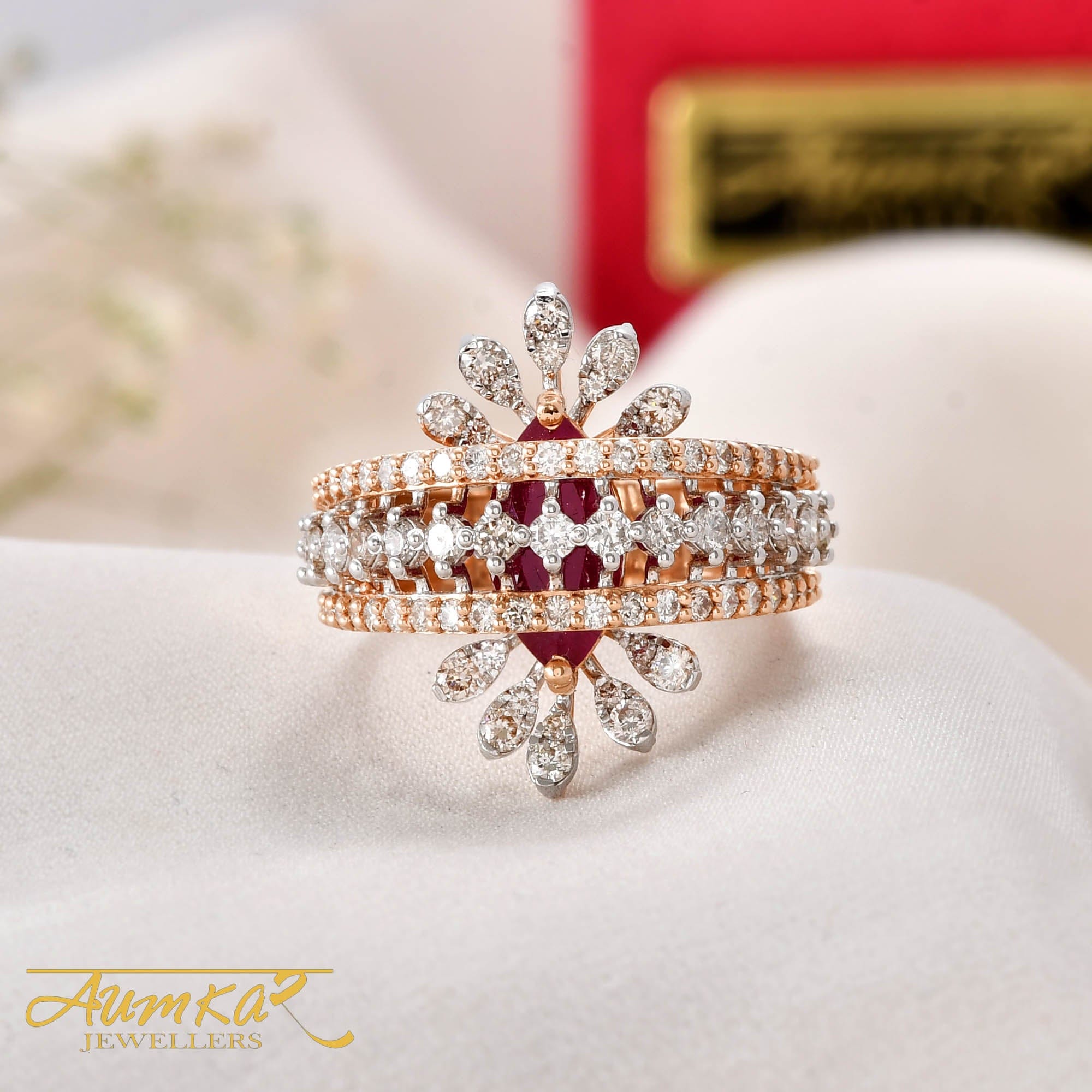 Red Stone Cocktail Ring With Diamonds For Women Wedding