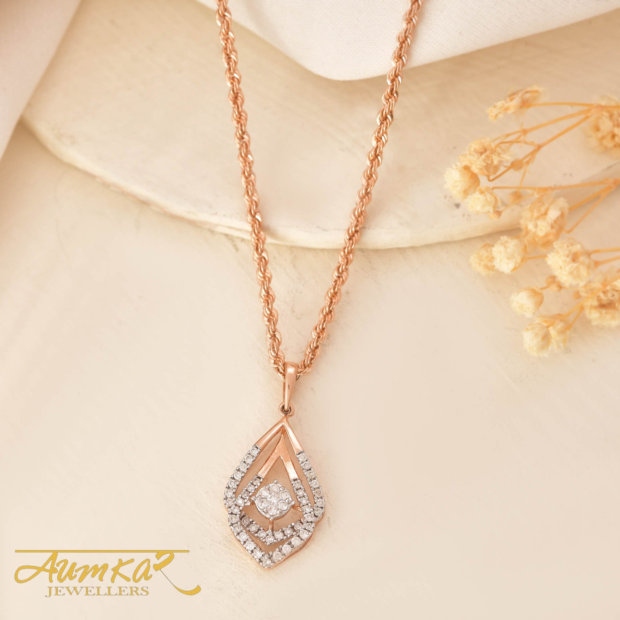 Rose Gold Diamond Teardrop Pendant For Women Elegant Design