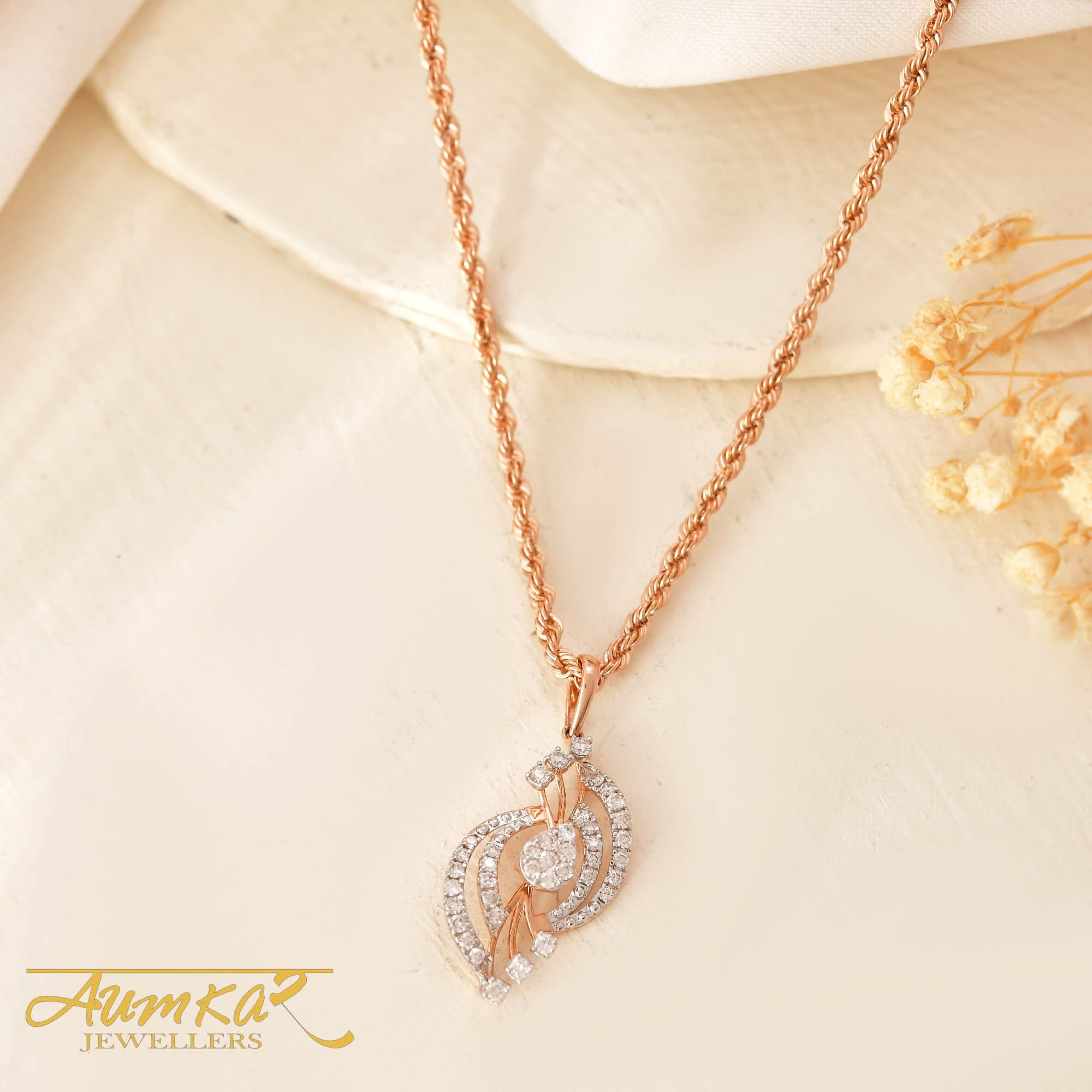 Women's Diamond Pendant Swirl Design Rose Gold Necklace