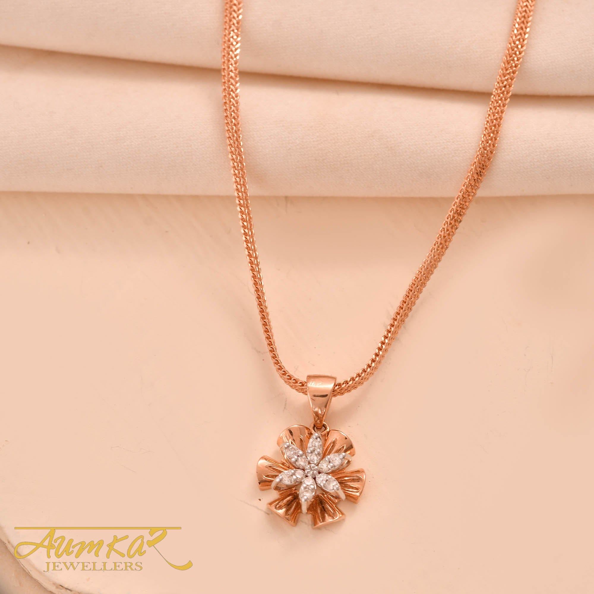 Rose Gold Flower Pendant With Diamonds For Women
