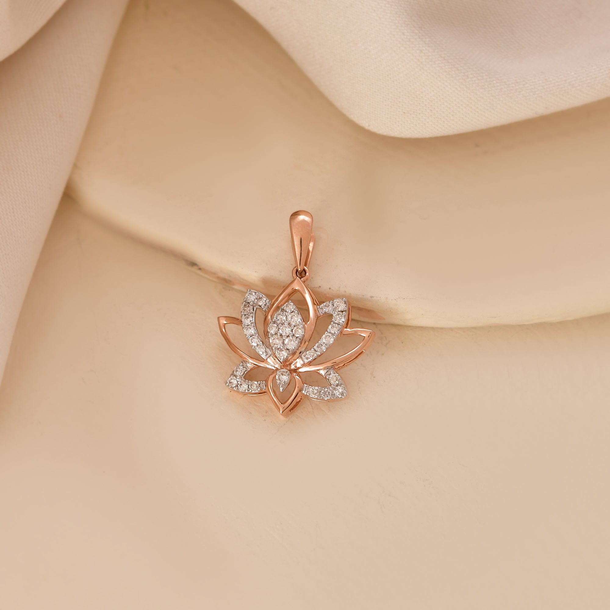 Diamond Lotus Flower Pendant Necklace For Women