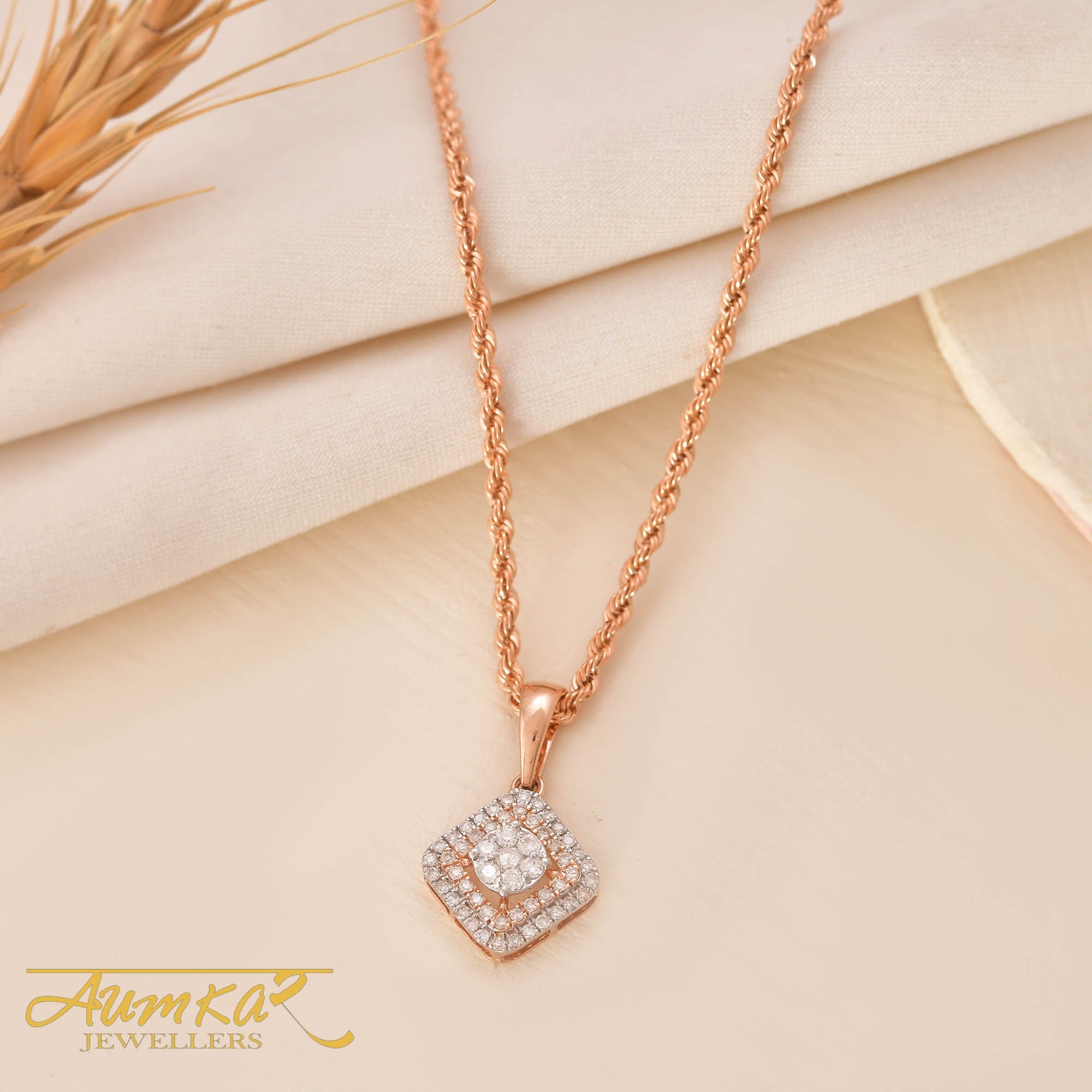 Rose Gold Diamond Halo Pendant Necklace For Women