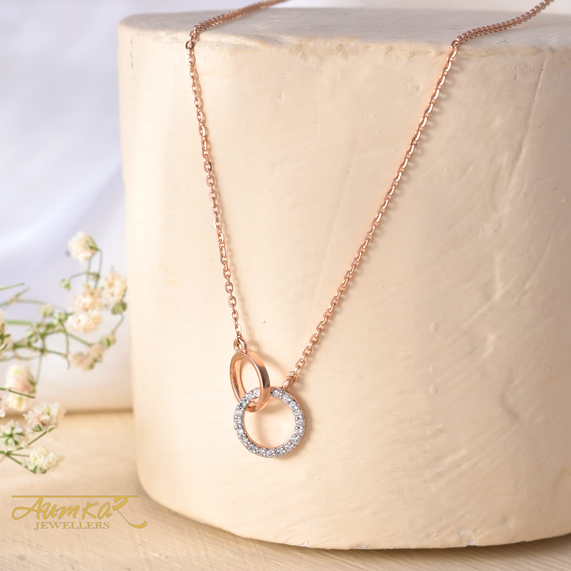 Interlocking Circle Diamond Pendant Necklace For Women
