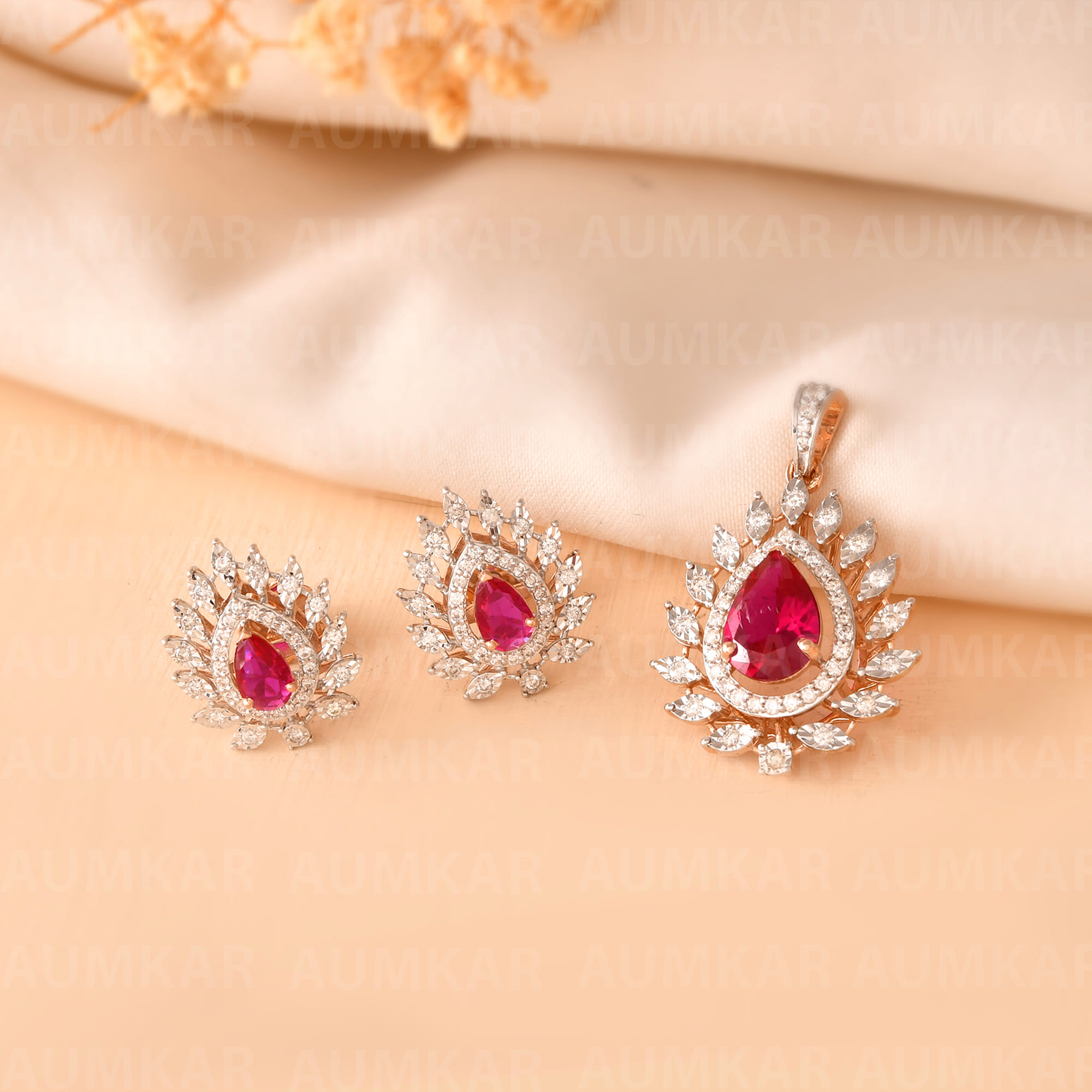 Diamond Ruby Pendant Set Women Fine Jewellery Gift